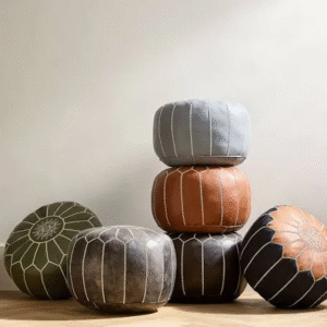 Leather Beach Pouf and Blankets